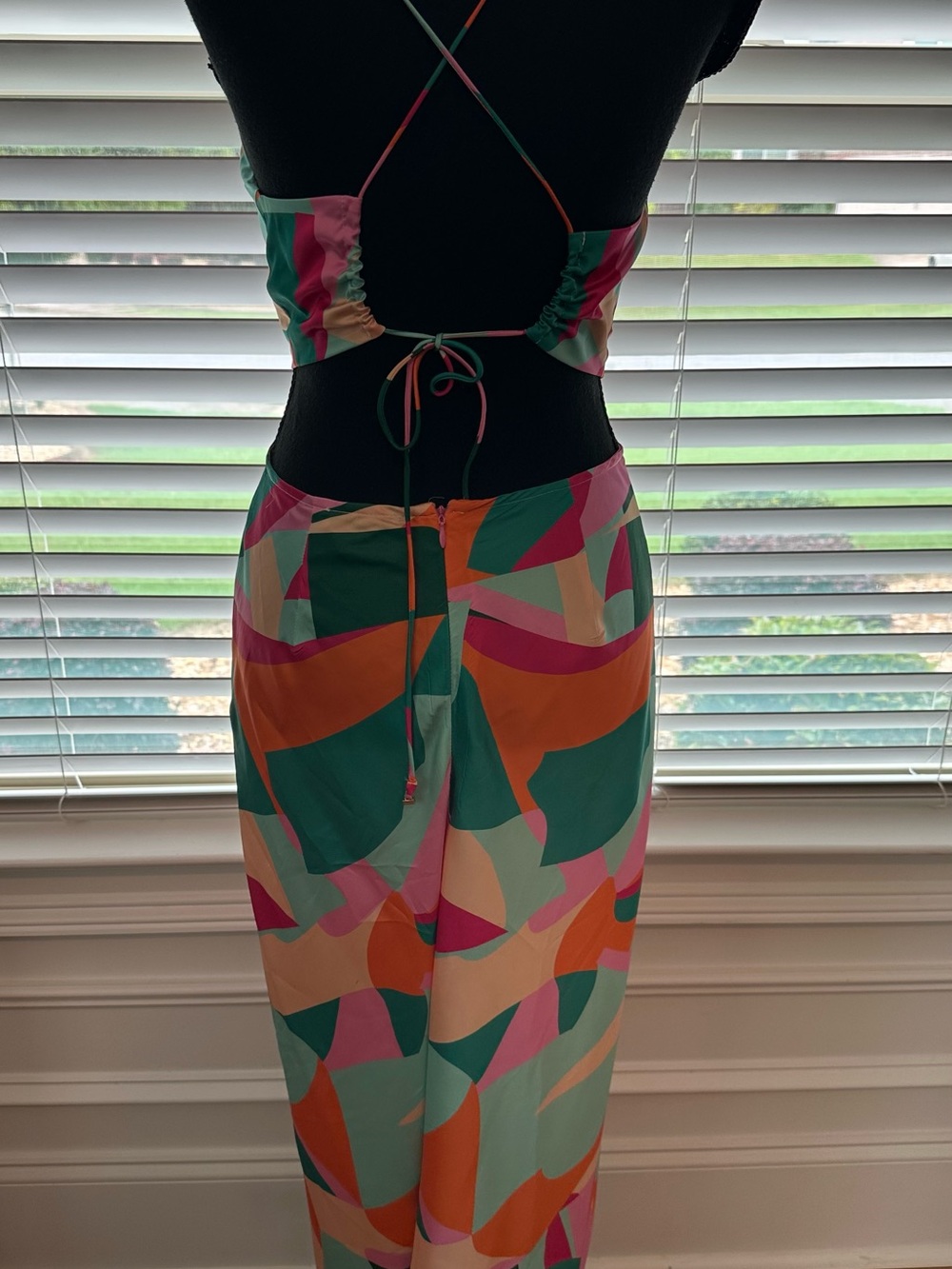 Colorblock Abstract Midi Slip Dress - Pink & Teal - Picture 5 of 5